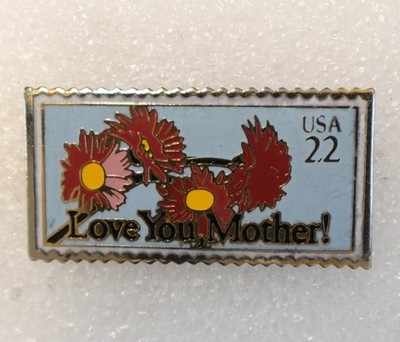 Love You Mother! Pinback Button Stamp Design 1986 The Merch Co.