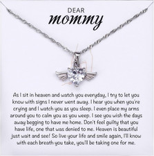 Baby Angel Wings Heart Necklace for Mom, Mommy of an Angel Remembrance Gift