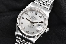 1999 Rolex Datejust 36mm Fluted Steel Jubilee Factory Silver Diamond Dial 16234