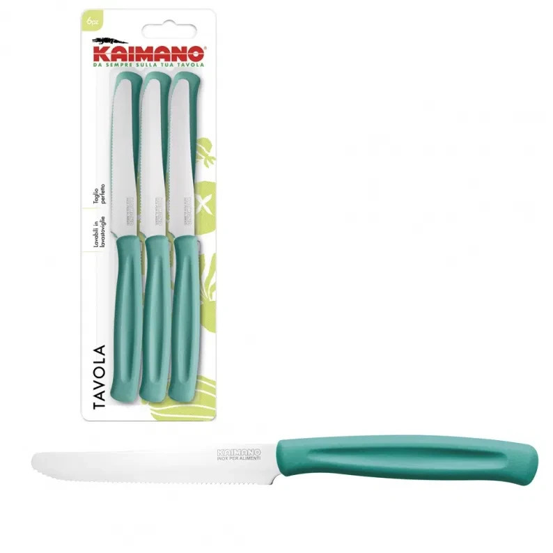 COLTELLI DA TAVOLA KAIMANO 6PZ LAMA LISCIA+DENTATA PUNTA TONDA PLASTICA foto 3