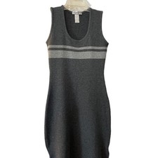 Mingle-2 Vintage Y2K Grey Striped Sleeveless Knit Bodycon Mini Dress