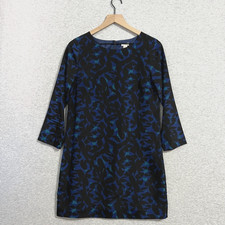 J Crew Dress Womens 4 Blue Black Abstract Shift Dress Long Sleeve Lined