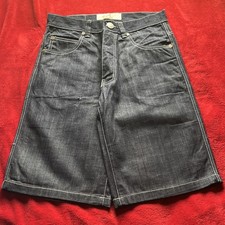 Men's Dark Blue Denim Shorts Baggy Fit Embroidered 5-Pocket Design 12 Inseam