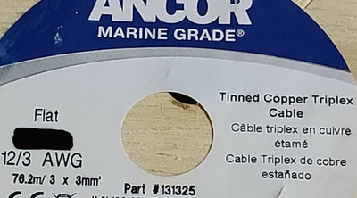 Ancor 12/3C Marine Grade Tinned Copper Triplex Boat Cable (B/W/G) White /25ft