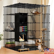 Large Cat Cage 5-Tier DIY Indoor Outdoor Catio Playpen W/ Plush Hammock New