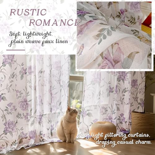 Floral Sheer Curtains for Living Room Window, Vintage Farmhouse Light - Picture 4 of 6