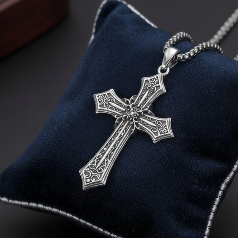 925 Sterling Silver Gothic Cross Necklace Unisex Christian Pendant ...
