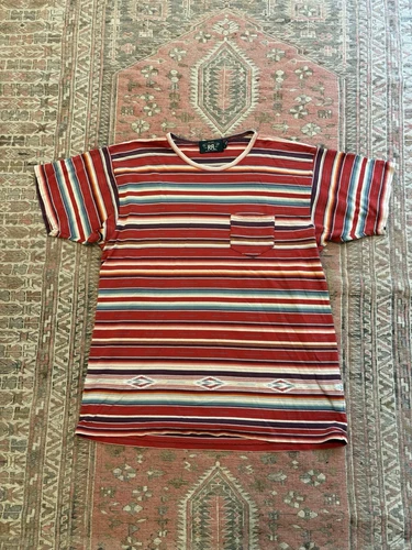 VINTAGE DOUBLE RL RALPH LAUREN STRIPED AZTEC PATTERN T-SHIRT XL