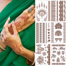 Henna Temporary Tattoo Stickers Red Brown Lace Pattern Body Art Makeup 148x208mm