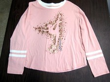 Girls 14 Justice Active light pink w/ sparkle gold glitter gymnast pose shirt