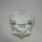 Westmoreland White Milk Glass Open Hands Dish Handpainted Flowers