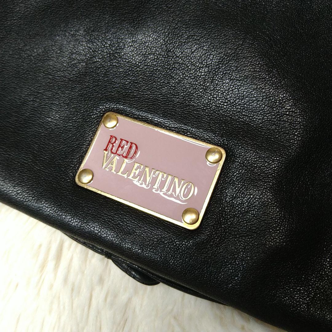 Red Valentino Shoulder Bag Purse Clutch Chain Ribbon Leather Black Authentic thumbnail 9
