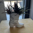 VTG Frankcoma Pottery Cream & Beige Cowboy Boot Wall Pocket Vase#133 7” Tall