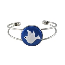 Handcrafted Blue with White Resin 3D Dove Bracelet - RESBC511