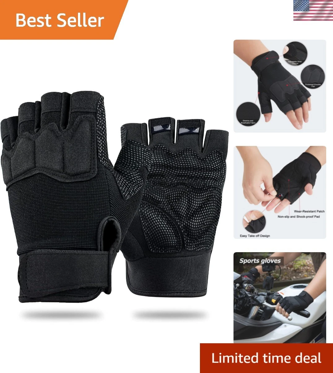 Fingerless Workout & Exercise Gloves for Gym, Weight Lifting, Airsoft, Shooti...