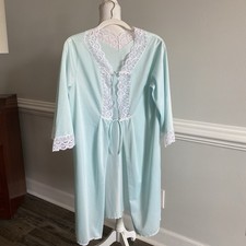Vtg Sears Peignoir Set Size 36 Aqua Nightgown Robe Nylon Lace