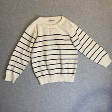 Beetle thread Boutique Kid Sz 6 Sweater White Navy Stripe Nautical Crew Preppy
