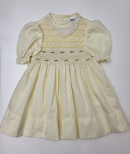 Vintage Polly Flinders Yellow Smocked Dress, 3 years Girl, Lace Embroidered