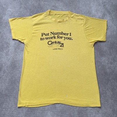 Vintage 80s Century 21 Real Estate Latino Realty Shirt Mens S Yellow Tee Graphic