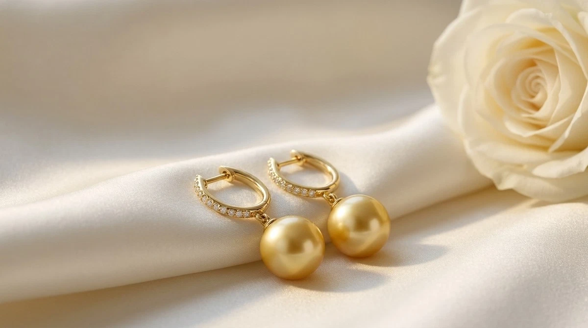 14K Yellow Gold Golden Cultured Pearl & Diamond Earrings 10-11mm 0.08 ct tw