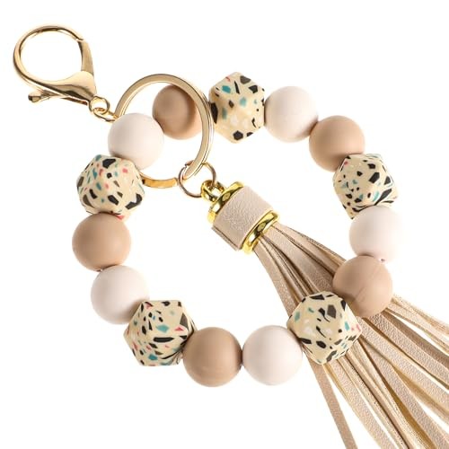 Armband Perlen Schlüsselanhänger Armband Silikon Schlüsselring für Damen, Schlüsselanhänger mit - Bild 1 von 7