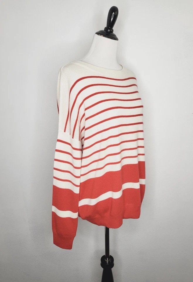 VINCE 100% Cashmere Sweater Women's Size Large Oversized Striped Orange Cream - Image 4 of 4