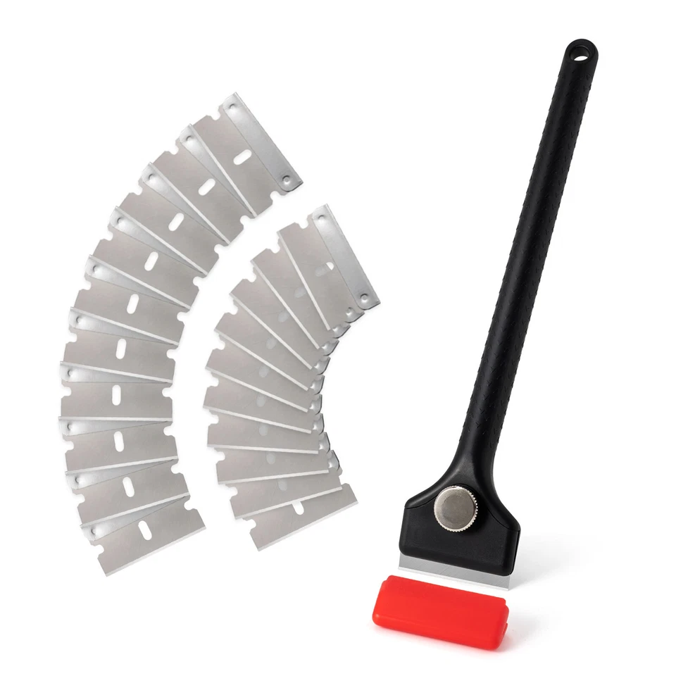 2 peças raspador de lâmina de cabo longo com 100 peças lâminas de aço carbono para remoção de adesivo - Imagem 2 de 4