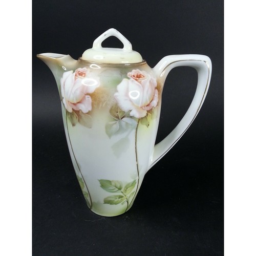 Antique RS PRUSSIA Porcelain Chocolate Coffee Pot GERMANY Light Pink Rose - Picture 4 of 10