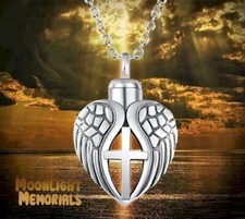 New Angel Wings Heart Cross Urn Cremation Pendant Ashes Memorial Necklace
