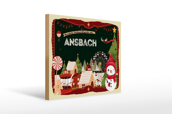 Holzschild Weihnachten GrüßE Aus Ansbach Geschenk Deko Schild 40X30 Cm-image