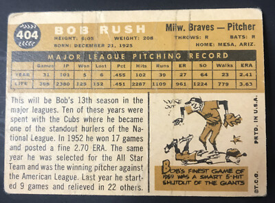 Bob Rush 1960 Topps Card #404 | eBay