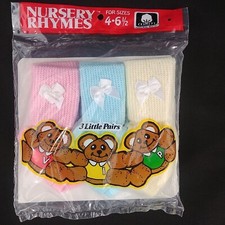 Girls Anklet Socks Pastels Bow Size 4-6.5 Cotton Blend Nursery Rhymes USA Made