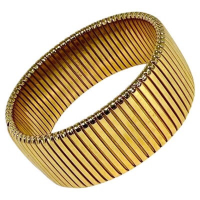 Vintage Italian 18K Yellow Gold Tubogas Bracelet - Just Under 1 Inch Wide