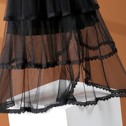 Women Mesh Lace Trim Skirt Tiered A-line Half Dress Sheer Midi Swing Beach Party - Picture 10 of 16