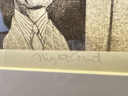SIGNED FRAMED Charles Bragg 93/150 Etching Artwork Night Court Law Lawyer Judge - Picture 12 of 20