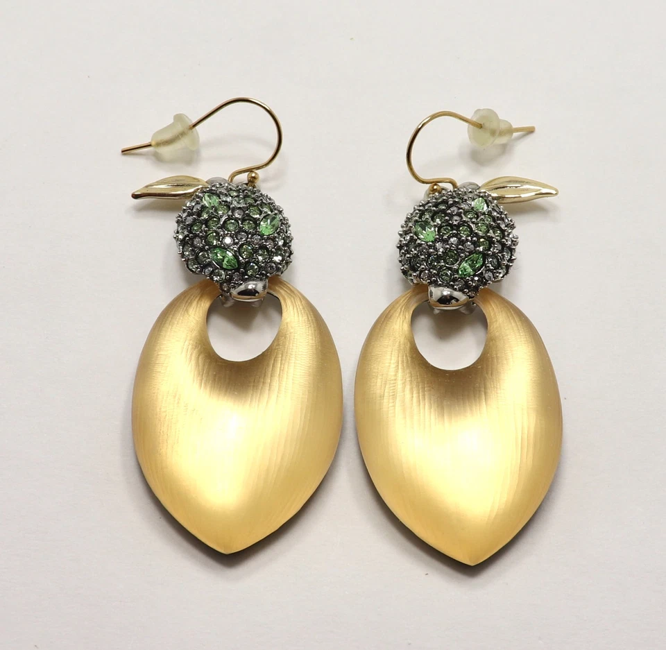 ALEXIS BITTAR YELLOW LUCITE WITH GREEN CRYSTAL APPLE DROP/DANGLE EARRINGS - Image 2 of 4