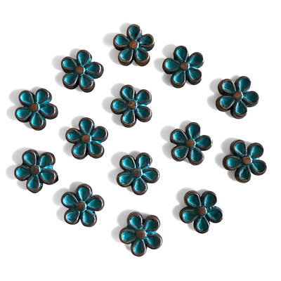 100 pcs Copper Blue Patina Flower Spacer Beads Jewelry Beading Findings 7x6.5mm