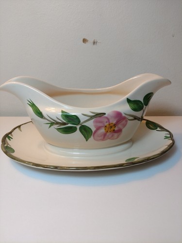 Franciscan Desert Rose Gravy Boat Bowl Attached Plate Made in England dec18 - Picture 2 of 9