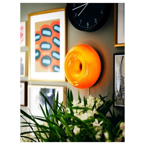 IKEA VARMBLIXT LED TableWall Donut Lamp Orange GlassRound Sabine Marcelis NEW