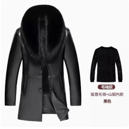 Herren Echt Leder Jacke Lang Anzug Kragen Jacke Lammfell Nerz Pelz Jacken - Bild 30 von 31