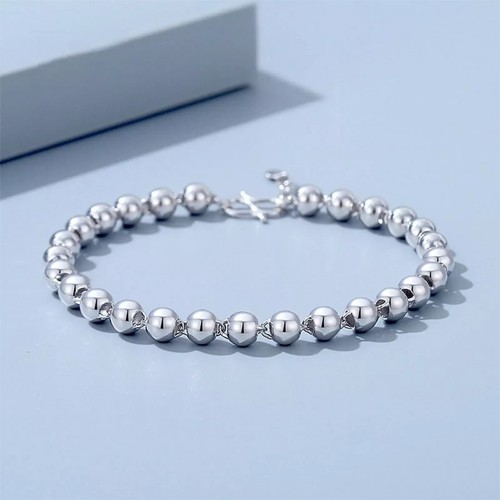 Pure Platinum 950 Chain Women 3.1mm Round Beads Link Bracelet 5.22g/6.7inch - Picture 2 of 7