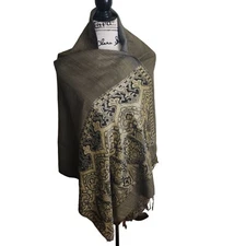 Pashmina Stunning Gray Gold Fringe Wrap