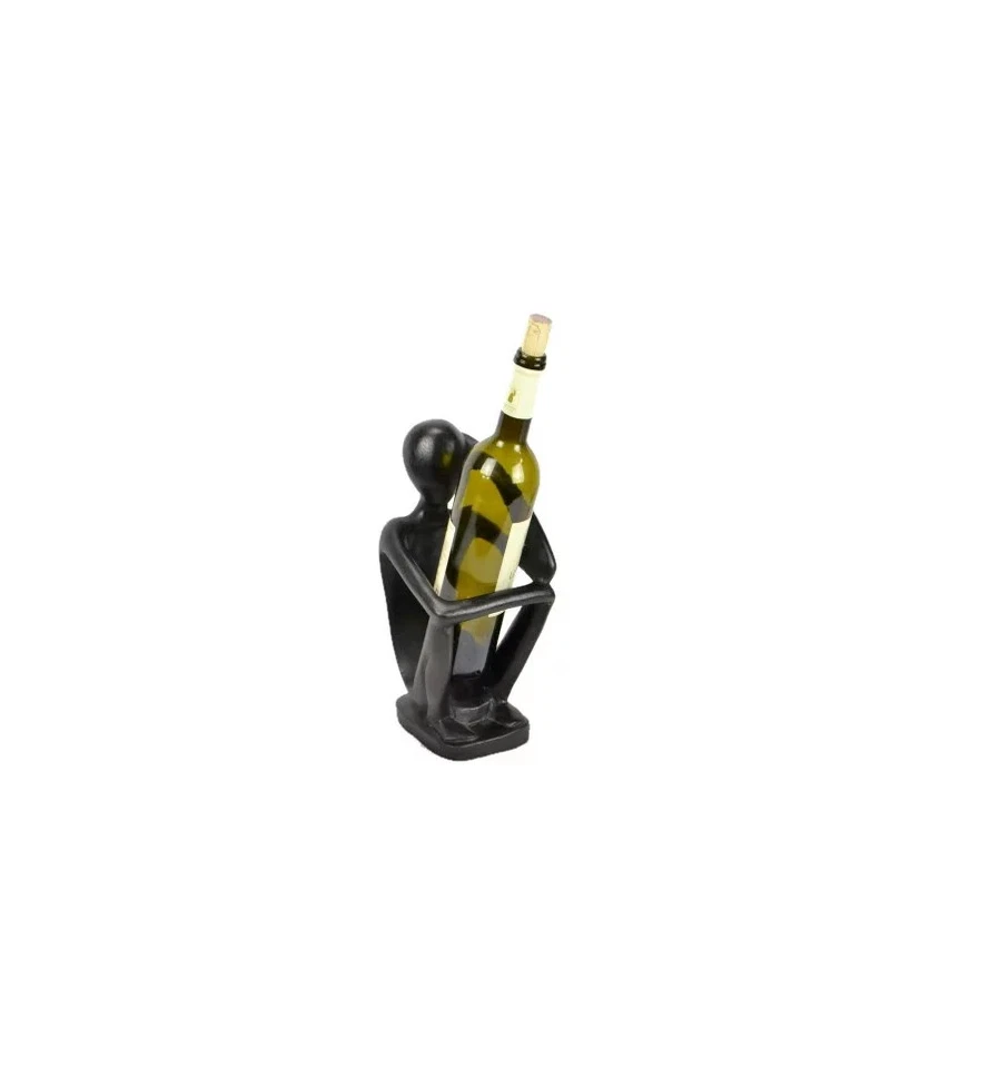 Porte-bouteille "Penseur" 30cm en bois Noir - Photo 4/4
