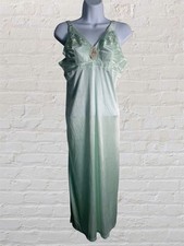 Womens Full Length Maxi Satin Nightgown Slip Dress Sz L Green Glam Lingerie New