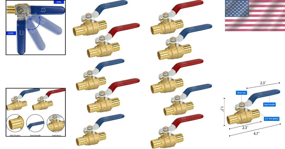 3/4" PEX Ball Valves for Heating & Drinking Water, 10 Pcs - Image 2 of 4