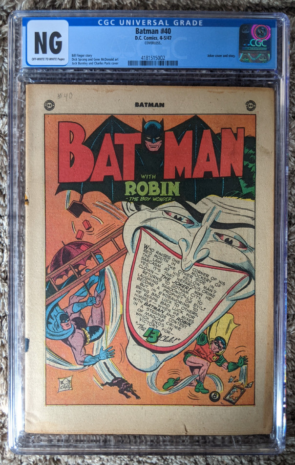 Batman 40 CGC NG No Grade Coverless 1947 Golden Age Joker Cover & Story Key