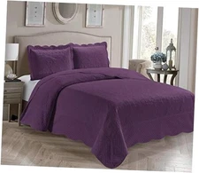  3 Piece Over Size Embossed Solid Color Coverlet King/California King Purple