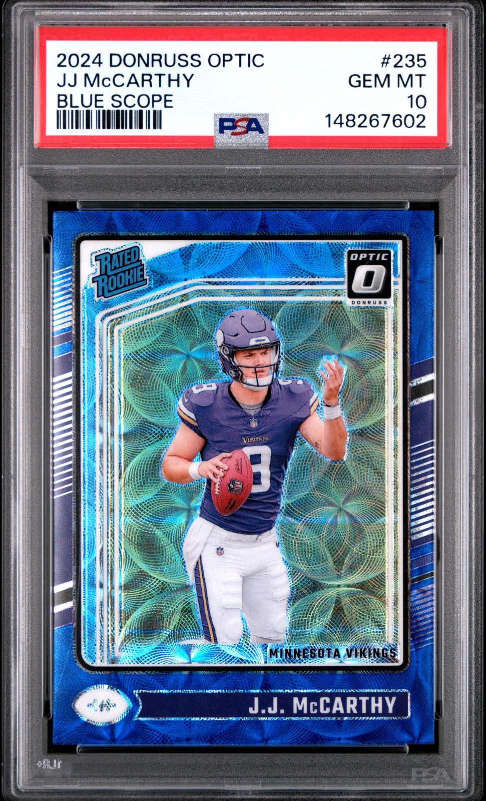 2024 Donruss Optic #235 J.J. McCarthy Blue Scope PSA 10 🟣💎