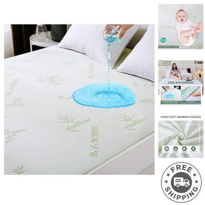 100% Waterproof Queen Mattress Cover - Soft Bamboo Viscose & Machine Washable