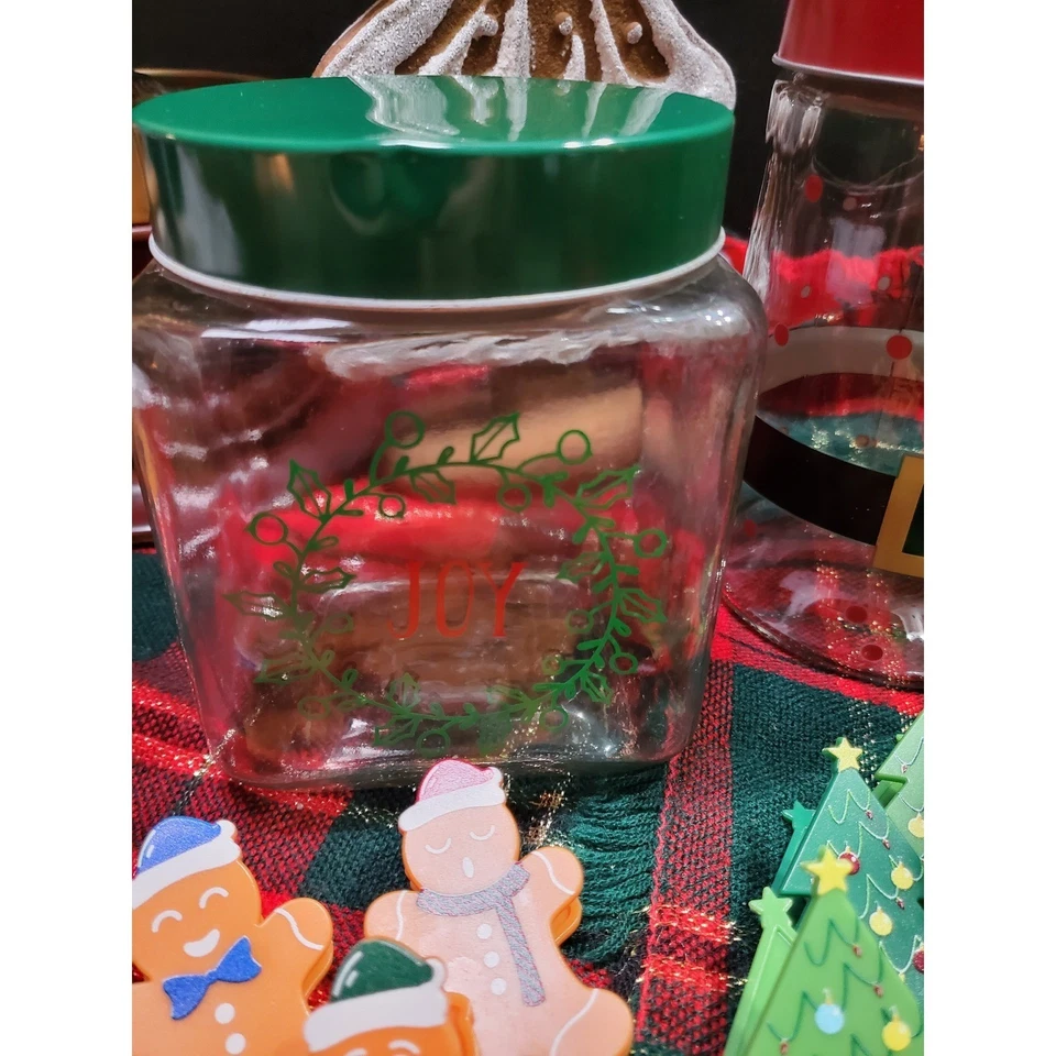 Frascos de galletas navideñas pan de jengibre árbol de Papá Noel conjunto 11 clips de astillas navideñas Foto 4 de 4